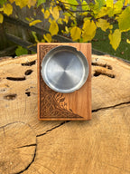 Cendrier en bois gravé motif racines – Hêtre massif 12×17 cm avec coupe inox, création artisanale Atelier Ink-Wood